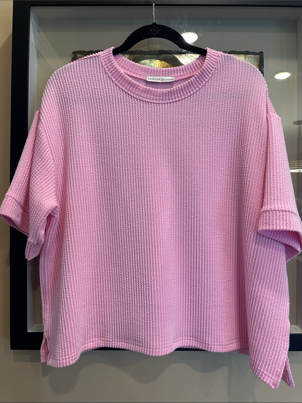 Zenana Outfitters Textured Short Sleeve Top, Size Medium